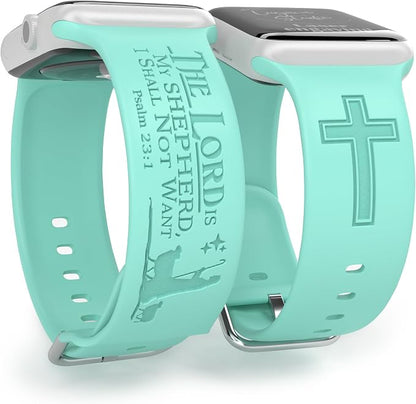 The LORD is my Shepherd Watch Band compatible with Apple Watch Laser Engraved iWatch Band Silicone 38mm 40mm 41mm 42mm 44mm 45mm 49mm Strap Jesus Psalm Christian God (38/40/41mm M/L, Beryl)