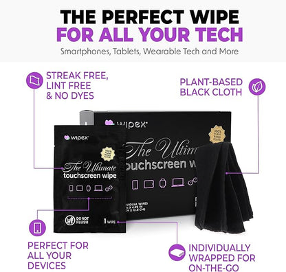 Wipex Screen Wipes for Electronics - 24 Individually Wrapped, Plant-Based Car Screen Cleaner and Computer Screen Wipes, Large Soft Phone Cloth (5.9"x4.92") - (2 Pack)