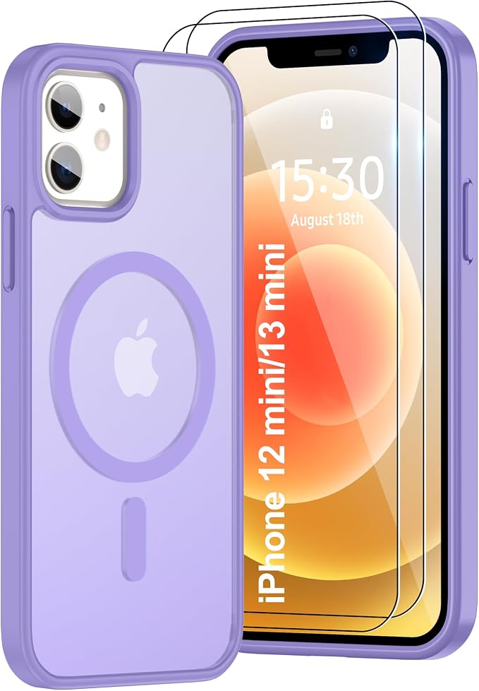 For iPhone 12 mini Case & 13 mini Case [Compatible with Magsafe] Translucent Matte Magnetic Case,SlimThin Shockproof Military Grade Drop Protection Cover for 12 mini/13 mini-purple