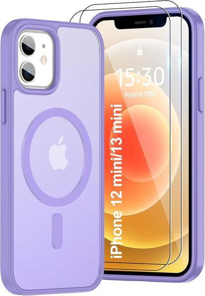 For iPhone 12 mini Case & 13 mini Case [Compatible with Magsafe] Translucent Matte Magnetic Case,SlimThin Shockproof Military Grade Drop Protection Cover for 12 mini/13 mini-purple