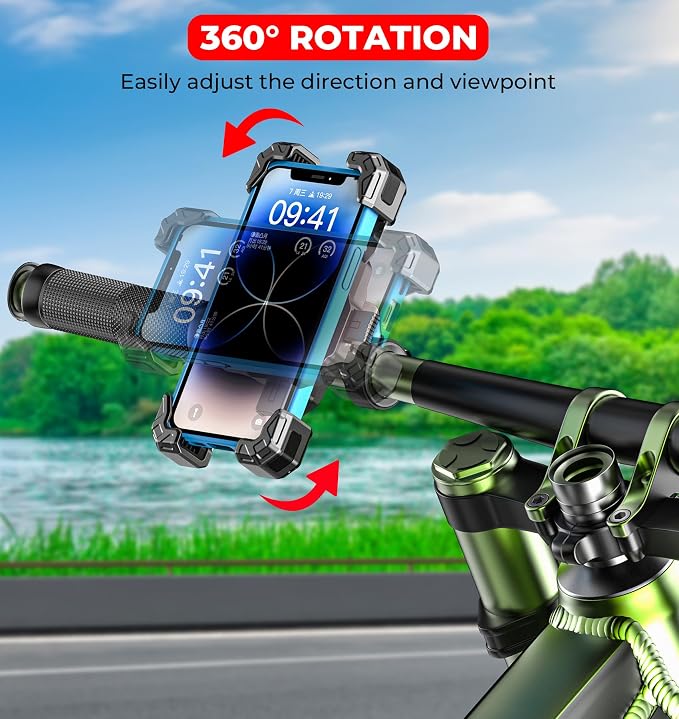 VAZESWIN Motorcycle Phone Mount, 1s Lock Bike Phone Holder, One-Handed Operation Motorcycle Cellphone Mount with Aluminum Alloy Handlebar Mounting Base for Bicycle Scooter, Fit 5.4"-7" Smartphone