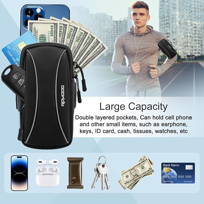 Running Armband Phone Holder，Small Crossbody Shoulder Holsters Bag，Phone Arm Bands for Running Walking，Water Resistance Running Phone Armband for iPhone 15 14 13 Pro Max Samsung 7.2 Inch（Black）
