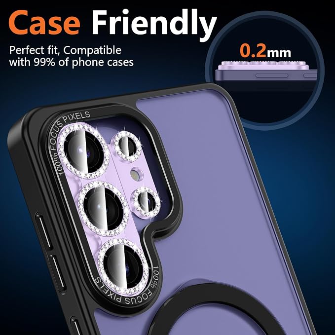for Samsung Galaxy S26 Ultra Camera Lens Protector, Electroplated Matte Back with 9H Tempered Glass Lens Protector, [Strong Adsorption] [Case-Friendly] Metal Ring HD Lens Cover, Purple Diamond