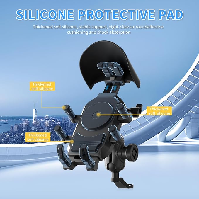 Motorcycle Rearview Mirror Phone Holder, 8-Claw Heavy Duty Thick Phone Mount Compatible with iPhone 15/14/13 Pro Max, Samsung Galaxy S23/S22 Ultra, Gopro Camera