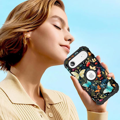 Hocase for iPhone Air Case 6.5", Heavy Duty Shockproof Protection Soft Silicone Rubber+Hard Plastic Bumpers Hybrid Protective Case for iPhone Air 2025 - Joyful Butterfly
