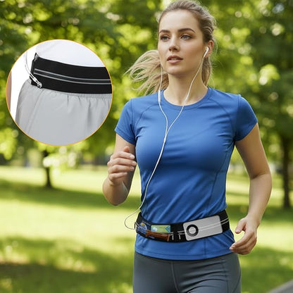 Slim Running Belt with 2 Pockets for women & Men,Runners Fanny Pack Phone Holder,Reflective Fanny Pack,Running Gear Accessories with Buckle(Black)