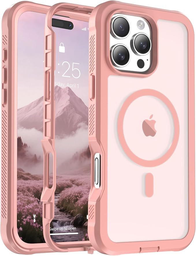 jaroco Magnetic for iPhone 16 Pro Max Case, [Compatible with MagSafe][Military Grade Drop Protection][Heavy Duty Protection][Non-Slip][Shockproof] 2-Layer Durable Bumper Phone Case 6.9''-Pink