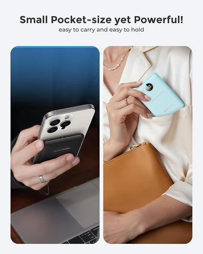 Small Portable Charger 10000mAh, Mini Power Bank with LED Display, 20W Fast Charging USB-C Battery Pack, Compact Travel Charger Compatible with iPhone 17/16/15/14, Android, etc