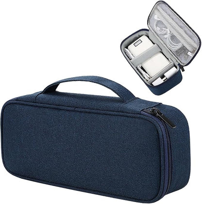 Teskyer Tech Organizer Pouch with Handle, Navy Blue | Water-Resistant Fabric, Adjustable Dividers, Multiple Compartments, Protective Lining, Travel and Office Use