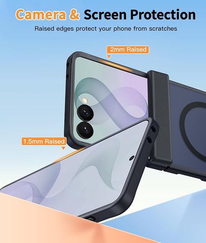 FNTCASE for Samsung Galaxy Z Flip 8 Case, Fit for Magsafe, Screen Protector | Hinge Protection, Translucent Matte, 18FT Military Grade Drop Proof, Protective Phone Cover, Black