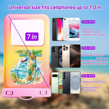 Personalized Initial Waterproof Phone Pouch Case - IPX8 Cellphone Dry Bag with Lanyard for iPhone 16/15/14/13/12 Pro Max (6.1–6.9"), Beach & Cruise Ship Essentials with Monogrammed Design (Pink, J)