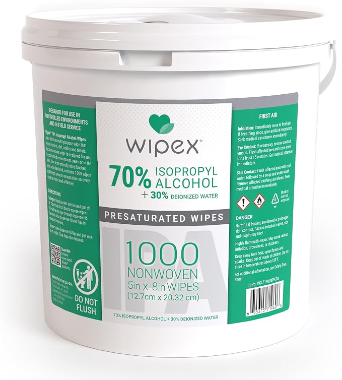 Wipex 70% Isopropyl Alcohol Wipes, Bulk 1000 Count - Ideal for Electronics, Household, Work & School Equipment Cleaning - Lint-Free SMS Cloth Safe for Tech Cleaning & Screens, (Pack of 1)