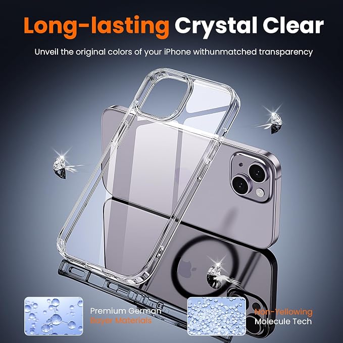 3 in 1 for iPhone 14 Case Clear,[Yellowing-Resistant Acrylic Back] Screen Protector *1 & Camera Lens Protector*1, Shockproof for iPhone 14 Phone Case 6.1 inch Clear