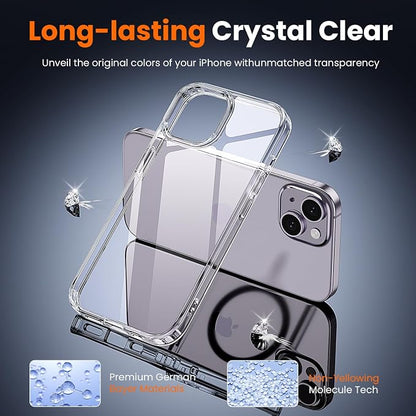 3 in 1 for iPhone 14 Case Clear,[Yellowing-Resistant Acrylic Back] Screen Protector *1 & Camera Lens Protector*1, Shockproof for iPhone 14 Phone Case 6.1 inch Clear
