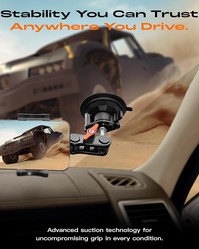 chubbycable ChubbyGrip Car Phone Holder 360° Adjustable Cell Phone Car Mount Ultra-Durable Metal Car Phone Mount for Windshield, Suction Cup Phone Mount for iPhone Samsung All Smartphone, Clamp