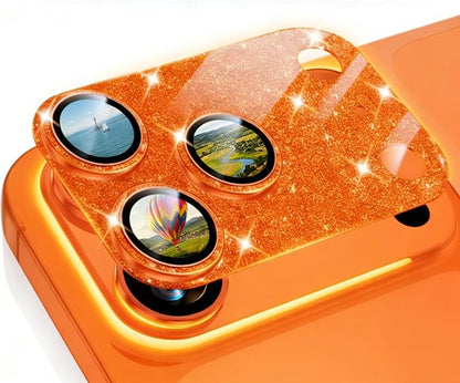 Glitter Bling Ring Camera Lens Protector cover for iPhone 17 Pro Max Women, 9H Hardness Tempered Glass Lens Protector, Anti-Scratch, Cosmic Orange (orange)