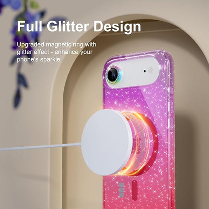 Choiche Magnetic for iPhone 17 Air Case Compatible with MagSafe, Women Cute Glitter Sparkly Phone Case with Diamond Camera Lens Protectors, Military-Grade Drop Protection 6.5" (Purple/Pink)