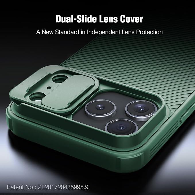 Nillkin Camshield Case for iPhone 17 Pro Max Case, [Built-in Dual Camera Cover][Slim Profile] [Military Grade Drop Protection] Shockproof Bumper Phone Case 6.9 inch 2025 Green