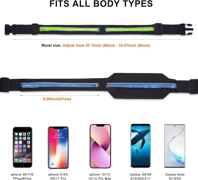 2 Pack Running Belt Fanny Packs for women and men,Belt Bag for Hiking Cycling Workout,Reflective Fanny Packs for Men Runners Belt Compatible with iPhone13,12 pro,Travelling Money Phone Holder