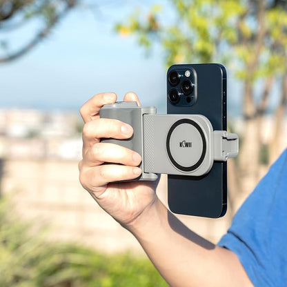 KIWIFOTOS Travel Phone Camera Grip Smartphones Camera Handle with Remote Control & Cold Shoe Mount for iPhone 17 16 Pro Max Samsung S24 S25 Selfie Vlog Video Shooting(Tripod NOT Included)