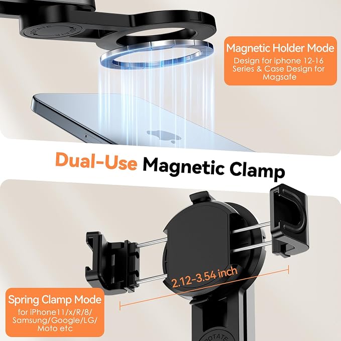 CloudValley Magnetic Mini Selfie Stick Tripod, 4-in-1 Pocket Size Phone Tripod with 360° Rotation, Choice Rechargeable Bluetooth Remote, Foldable Handle Grip, Compatible with MagSafe iPhone