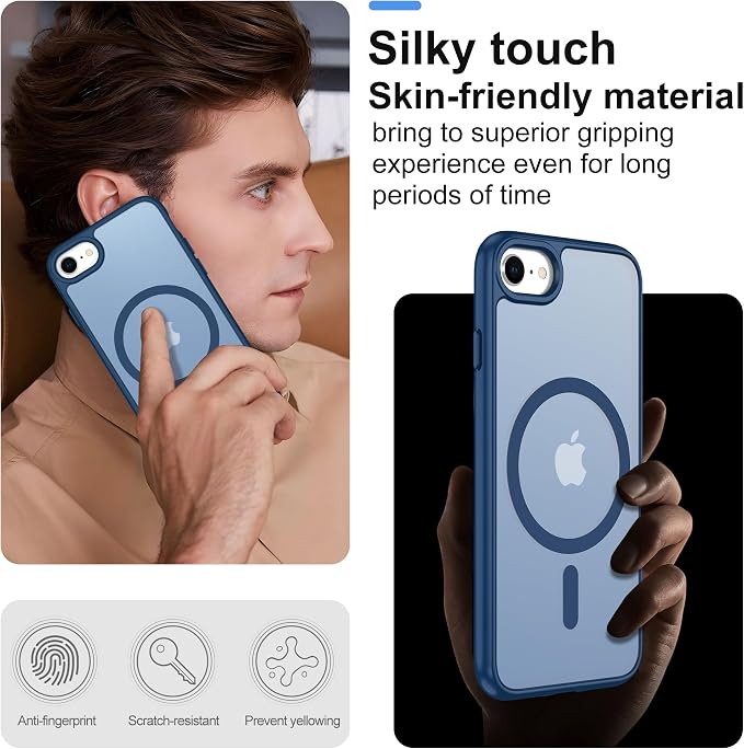 Pilaru for iPhone SE Case 2022 (3rd)/2020 (2nd),iPhone 8 Case, iPhone 7 Case [Compatible with Magsafe] (Military Grade Drop Protection) Translucent Matte Magnetic Case,SlimThin Shockproof-Dark Blue