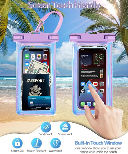 Waterproof Case Compatible with iPhone 14 Pro Max/13/12/11/XR/X/SE/8/7, Galaxy S22/S21 Google up to 7.5" IPX8 Dry Bag Vacation Essentials (Dazzling - 4pack)