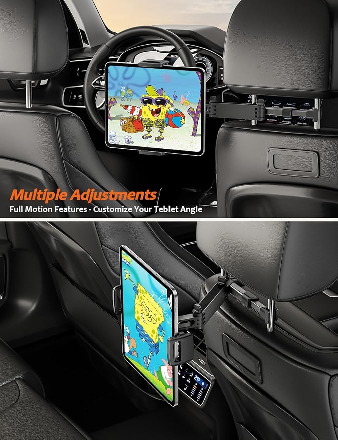 Tryone Car Headrest Tablet Holder Mount Stretchable Backseat Tablets Stand for Kids, Car Seat Mounts Compatible with iPad Pro 12.9 Air Mini, iPhone, Galaxy Tab, Switch, All 4.7-12.9" Screen Devices