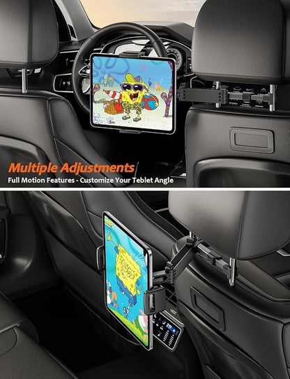 Tryone Car Headrest Tablet Holder Mount Stretchable Backseat Tablets Stand for Kids, Car Seat Mounts Compatible with iPad Pro 12.9 Air Mini, iPhone, Galaxy Tab, Switch, All 4.7-12.9" Screen Devices