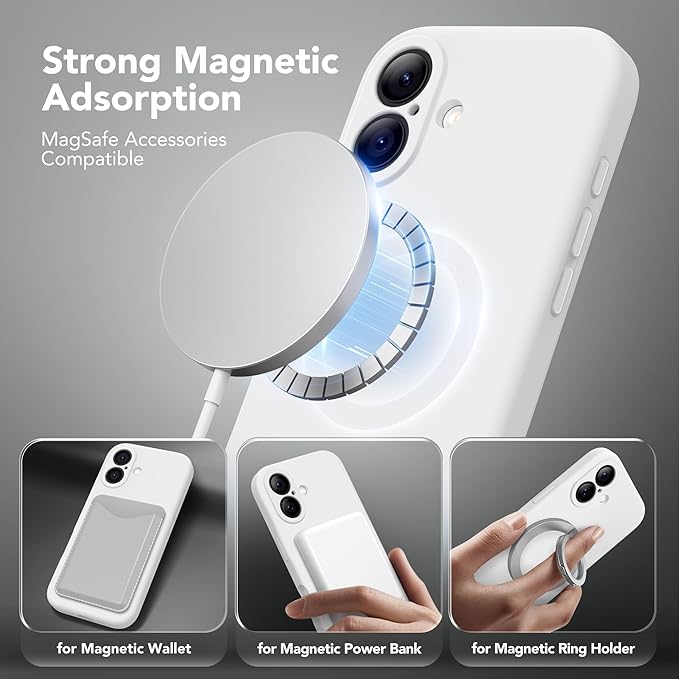 Magnetic for iPhone 17 Case, Compatible with MagSafe, [Full Camera Protection][Screen Protector] Silicone Shockproof Protective Phone Case for iPhone 17 6.3", White