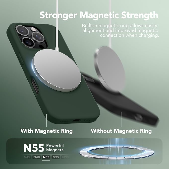 GONEZ Magnetic for iPhone 16 Pro Max Case, Compatible with MagSafe, Liquid Silicone Case, with Screen Protector + Camera Protector, Full Body Protective Shockproof Phone Cover 6.9", Dark Green