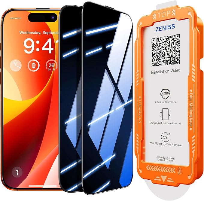 NeverBreak 9H+ Hardness for iPhone 16 Pro Privacy Screen Protector 12FT Military Grade Protection (Scratch, Shatter, Drop Resistance) Tempered Glass Full Coverage 6.3", 2 Pack with De-Bubble Card