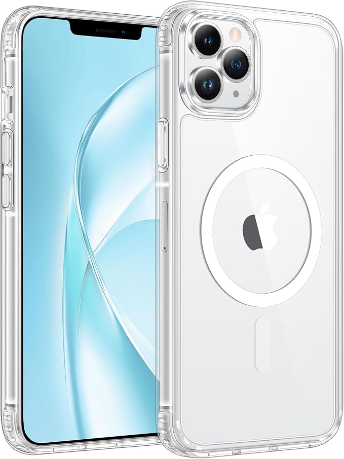 FNTCASE for iPhone 11 Pro Max Case Clear, Fit for Magsafe, Anti Yellowing | Magnetic Phone Cases, 14FT Military Grade Drop Protection, Slim Shockproof Protective Cover, Transparent