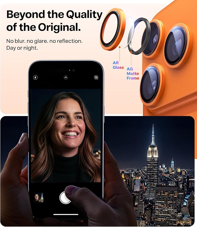 TORRAS 3-Year Ultimate Durability for iPhone 17 Pro Max/17 Pro Camera Lens Protector-1:1 Invisible Fit & Ultra Clarity, Military-Grade 9H+ Aerospace Glass Anti-Scratch Easy Installation, Cosmic Orange