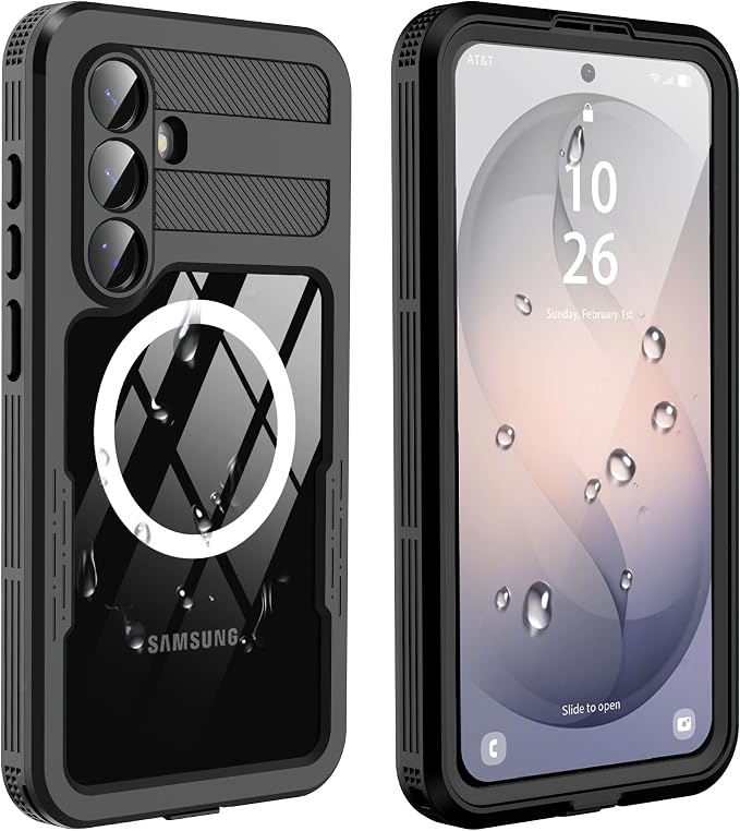 GOLDJU for Samsung Galaxy S26 Case Waterproof, Galaxy S26 Case with Built-in Screen & Lens Protector, Shockproof Full Body Protection Phone Case, Compatible with MagSafe/Wireless Charging, Black