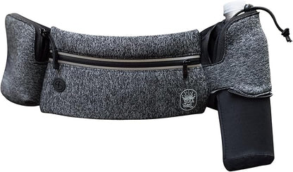 Running Belt with Water Bottle Holder - Waist Bag With Extender for Jogging, Hiking, Cycling, Walking - Dog Walker Hydration Fanny Pack - Sport Pouch iPhone Carrier for Women and Men - Gray