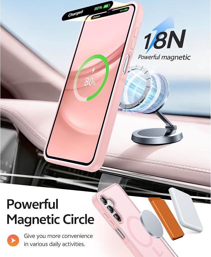 FNTCASE for Galaxy A15 5G Phone Case, Screen Protector, Light Pink | Translucent Matte Magnetic Back, 14FT Military Grade Drop Protection, Shockproof Protective, for Samsung A 15 Cover