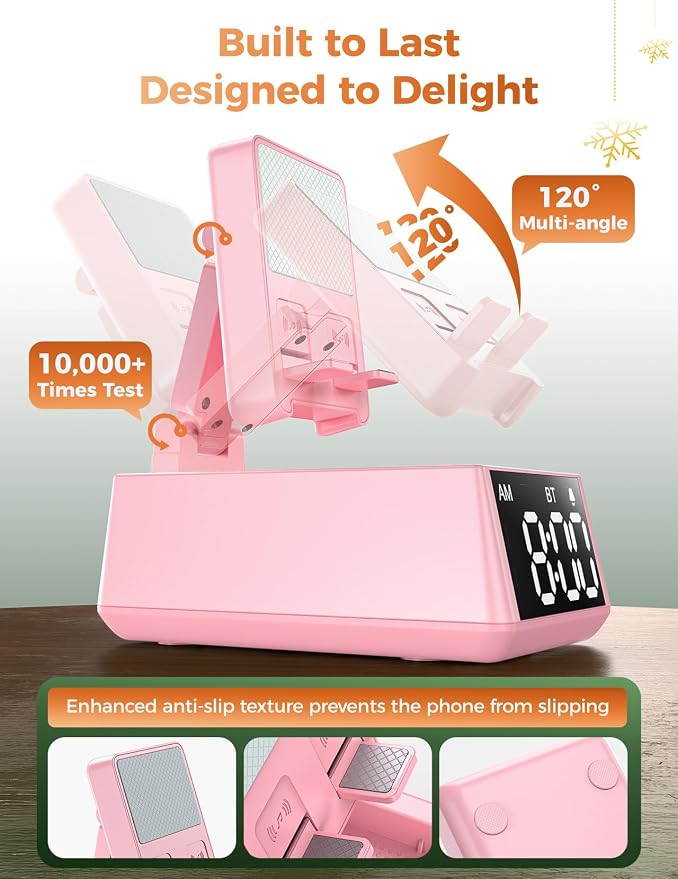 Bluetooth Speaker Birthday Gift for Women:Induction Cell Phone Stand HD Sound Easter Basket Stuffers For Teens Girls,Anti-Slip Phone Holder Kitchen Gadget Women Mom Wife Girlfriend Galentines(Pink)