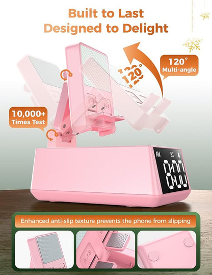 Bluetooth Speaker Birthday Gift for Women:Induction Cell Phone Stand HD Sound Easter Basket Stuffers For Teens Girls,Anti-Slip Phone Holder Kitchen Gadget Women Mom Wife Girlfriend Galentines(Pink)