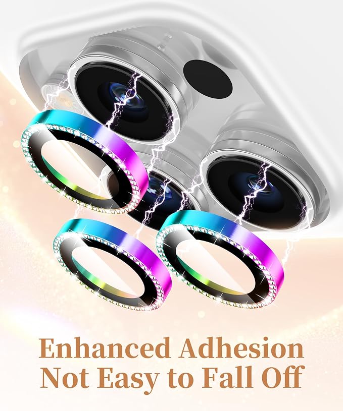 GolbinBox Camera Lens Protector for iPhone 17 Pro Max/17 Pro/16 Pro Max/16 Pro, 1:1 Invisible Fit, 9H Tempered Glass Ultra HD Metal Individual Camera Cover for Women, Case Friendly, Bling/Colorful