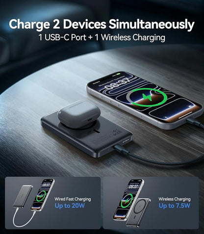Portable Charger for iPhone, Ultra-Slim 10,000mAh Magnetic Power Bank, Fast Charging with USB C Cable, External Wireless Battery Pack for iPhone 17/16/15/14/13/12 Series Travel Essentials