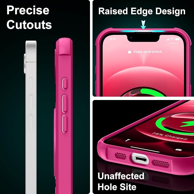 360° Magnetic Swivel Ring for iPhone 16E & 17E Case, Built-in Metal Stand and Ring Holder, Magsafe Compatible, Military Grade Protection, Shock and Vibration Resistant - Rose Pink