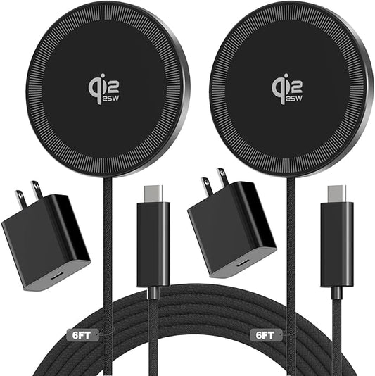 25W Magnetic Wireless Charger, 6FT Fast Charging Pad Qi2.2 Wireless Charge for iPhone 17 16 /AirPods3/2/Pro/for Galaxy S26 Ultra/Pixel 10 Series, Portable Charger for Desk& Travel(2Pack,Black)
