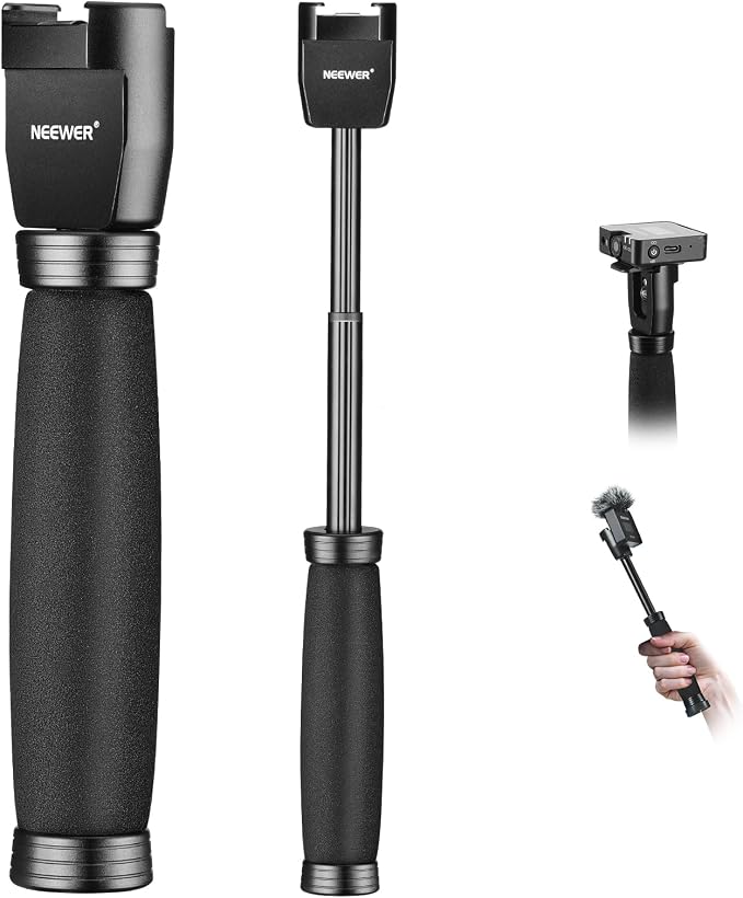 NEEWER 12"/30cm Telescoping Interview Mic Handle for Wireless Go, Lavalier Video Microphone Handheld Adapter with Cold Shoes Compatible with RODE Wireless Go II DJI Mic NEEWER CM22, MS004