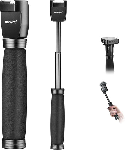 NEEWER 12"/30cm Telescoping Interview Mic Handle for Wireless Go, Lavalier Video Microphone Handheld Adapter with Cold Shoes Compatible with RODE Wireless Go II DJI Mic NEEWER CM22, MS004