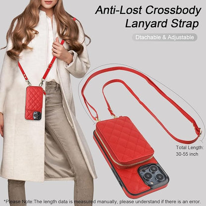 Bocasal Crossbody Wallet Case for iPhone 14 Pro Max, RFID Blocking PU Leather Zipper Handbag Purse Flip Cover, Kickstand Folio Case with Card Slots Holder Wrist Strap Lanyard 5G 6.7 Inch (Red)