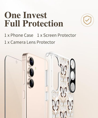 GVIEWIN for Samsung Galaxy S25 Plus Case Compatible with MagSafe, Clear Floral Shockproof Protective Women Phone Case, Non-Yellowing, Screen & Camera Lens Protector for S25 Plus 6.7", Amathusiidae