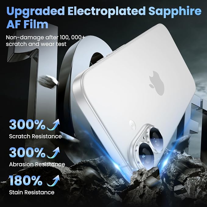 Uyiton Compatible with iPhone 17 Camera Lens Protector - [Not Easy to Break][Strong Adsorption][Case-Friendly] Metal Tempered Glass Rear Camera Screen Cover - White