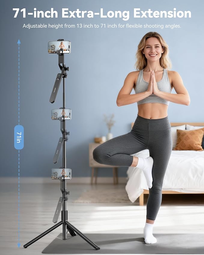 TECKNET 71" Selfie Stick Tripod for Phone with Light, Portable Extendable Cell Phone Tripod Stand with Wireless Remote and Phone Holder, with Wireless Remote Control for iPhone/Android/Camera