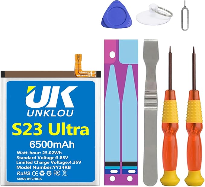 Galaxy S23 Ultra Battery, [Upgraded] UNKLOU 6500mAh Li-Polymer EB-BS918ABY Replacement Battery for Galaxy S23 Ultra 5G SM-S918U SM-S918U1 SM-S918B/DS with Repair Tool Kit [12 Month Service]